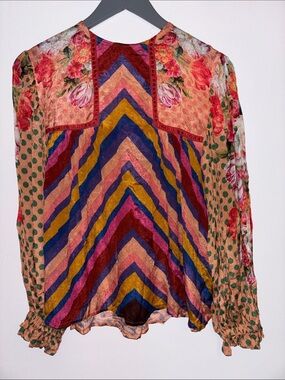 Multicolor Chevron & Floral Long-Sleeve Women’s Blouse